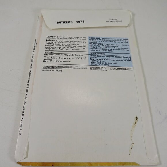 Butterick 4973 Sewing Pattern  Ladybug Hand puppet UNCUT - Picture 6 of 6